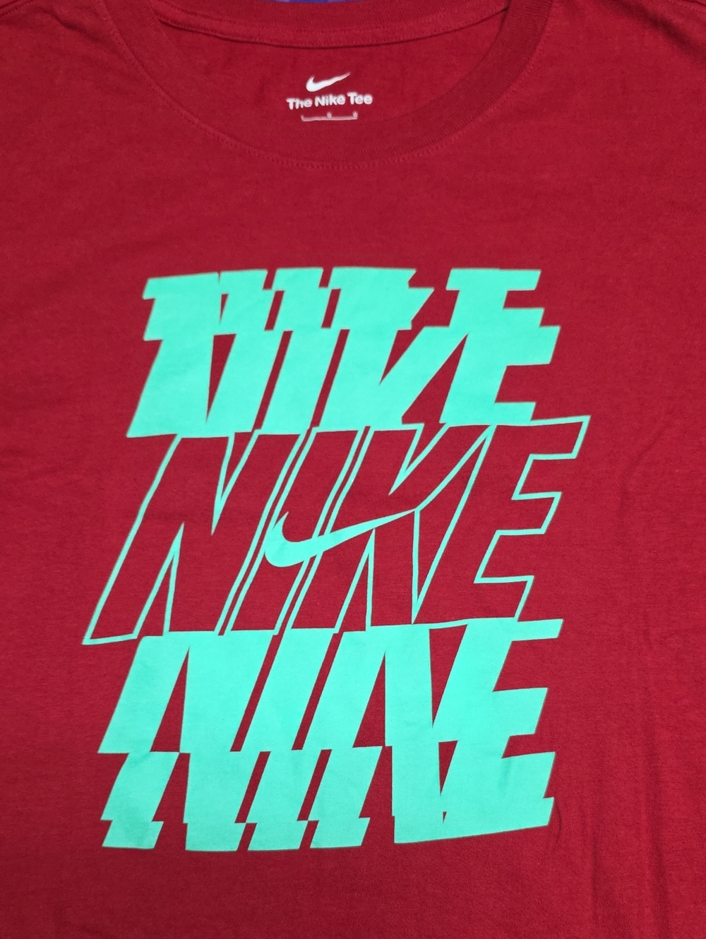 Nike Men’s Red Short Sleeve Tee with Teal Graphic